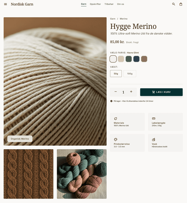 Garn shop website eksempel